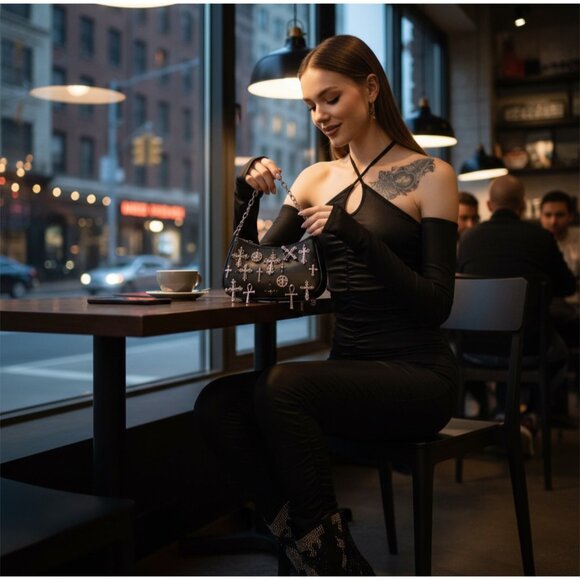 Jumpsuit – by Poster Grl – Black – Ruched Halter Keyhole Open Back Fitted – Sz M - Picture 3 of 3